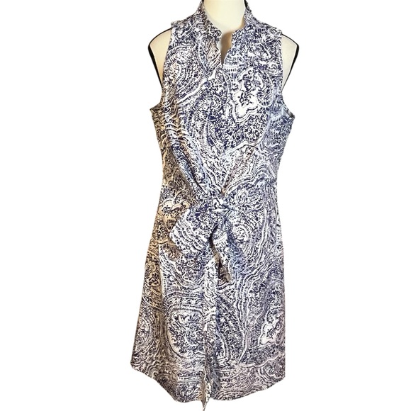 Sara Campbell Dresses & Skirts - Sara Campbell Paisley Tie Front Shirt Dress Women’s Size L Blue White Preppy USA